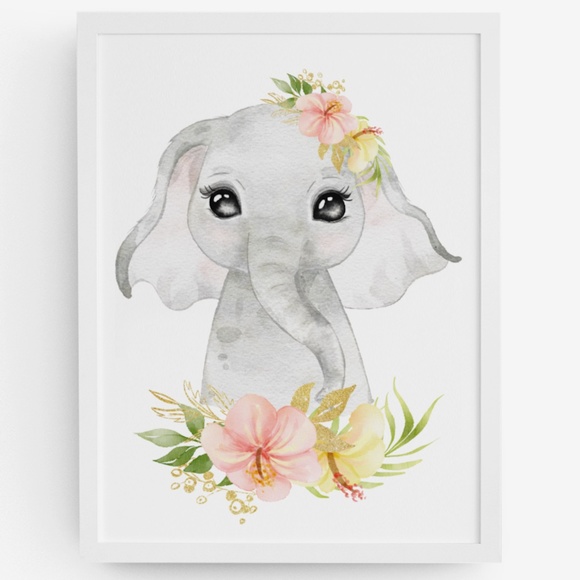 Cute Watercolor Floral Elephant Wall Art Print Poster Unframed - Picture 10 of 15
